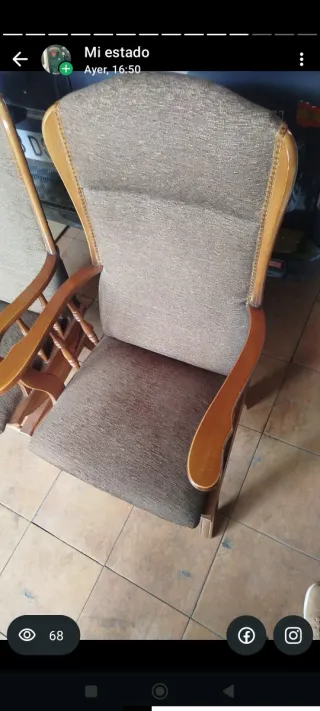 2 Sillones Balancines Madera y Tela