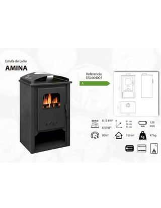 Estufa de leña Nueva Amina ESL664001GRA