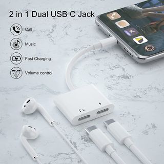 Adaptador 2 en 1 USB C a Doble USB C Adaptador Carga Audio para Auriculares