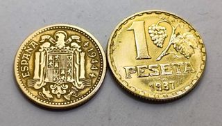 Lote 2 monedas 1 Pta. 1937-1944 España