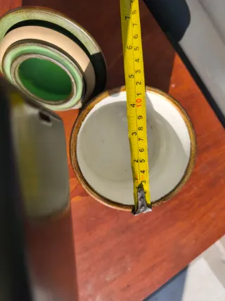 Tarro antiguo decorado verde y dorado