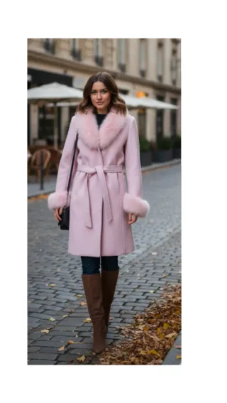 Abrigo rosa con pelo desmontable xl/xxl.