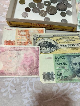 Lote monedas y billetes herencia