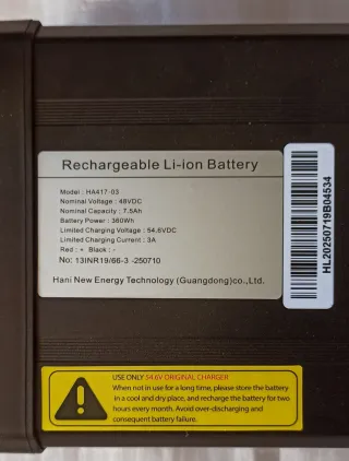 Batería Li-ion 48V 7.5Ah Bicicleta Eléctrica