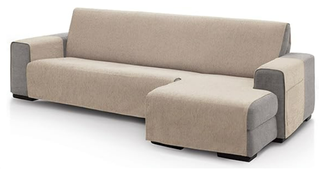 Funda sofá 3 plazas chaise longue beige/gris