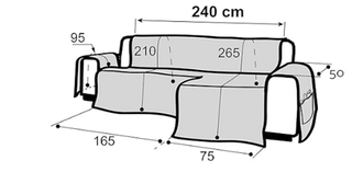 Funda sofá 3 plazas chaise longue beige/gris