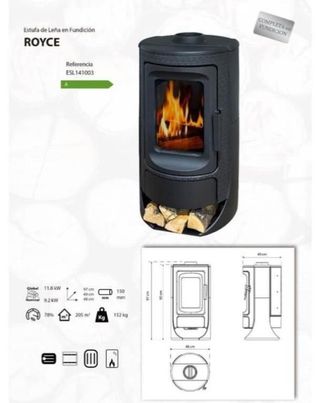 Estufa de Leña Royce Fundicion 9kW Nueva CAST1008