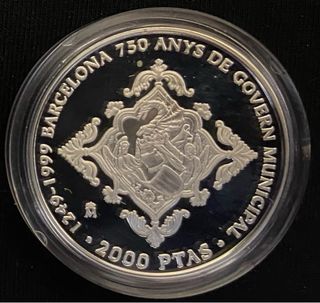 Moneda Plata 750 Años Barcelona 2000 PTAS