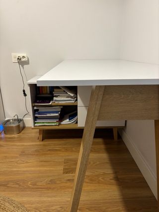 Escritorio Nautica, Blanco y madera con cajones