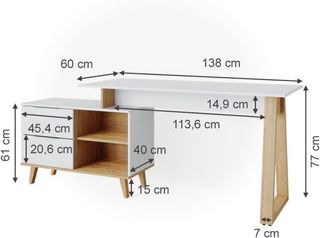 Escritorio Nautica, Blanco y madera con cajones