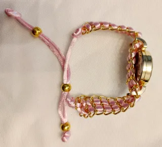 Relógio de senhora quartz novo dourado e rosa