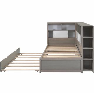 Dormitorio juvenil 2 camas gris y blanco