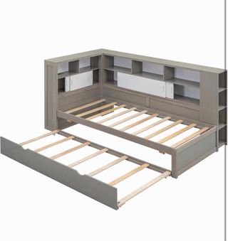 Dormitorio juvenil 2 camas gris y blanco