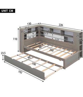 Dormitorio juvenil 2 camas gris y blanco