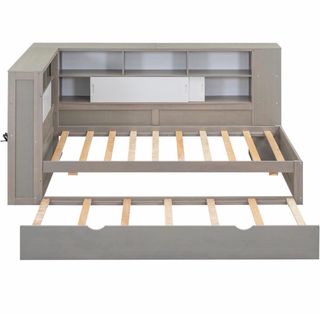 Dormitorio juvenil 2 camas gris y blanco