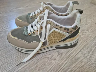 Scarpe donna beige/verde con leopardato