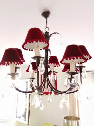 Lámpara de araña 8 brazos terciopelo cristal