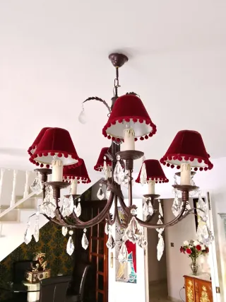 Lámpara de araña 8 brazos terciopelo cristal