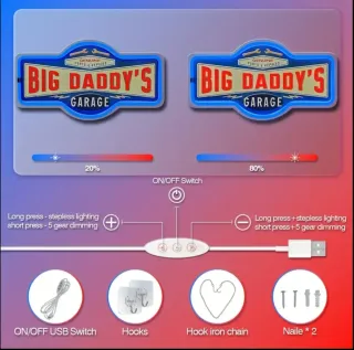 Lampada Neon LED "BIG Daddy's Garage"