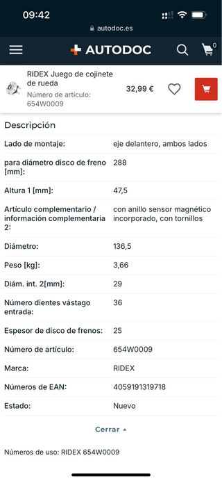 Cojinete Rueda Delantera VW/Seat/Audi/Skoda