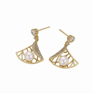Pendientes Oro 14K Cobre Circonitas Perla