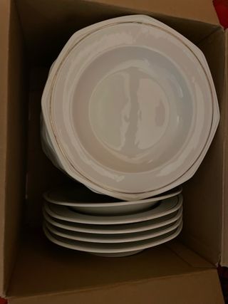 123 Platos blancos con borde dorado