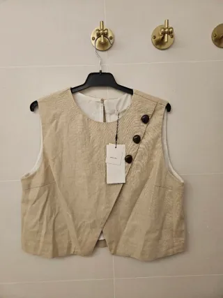 Crop top lino Zara abalorios