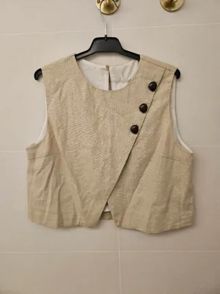 Crop top lino Zara abalorios