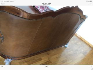 Sofá y sillón Luis XV piel marrón