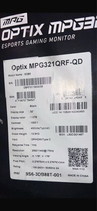 Monitor MSI Optix MPG321QRF-QD 32 175Hz QHD