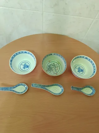 Conjunto loiça oriental Arroz 3 taças 3 colheres