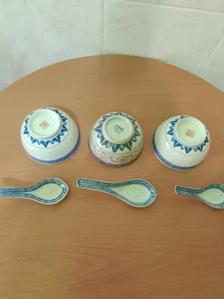 Conjunto loiça oriental Arroz 3 taças 3 colheres