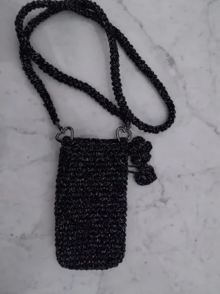 Portacellulare nero e argento lurex