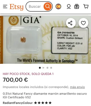 Anillo Oro 14k Diamante Brown 0,60 CTS