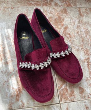 Mocasines La Strada mujer morados con pedrería