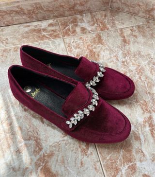 Mocasines La Strada mujer morados con pedrería