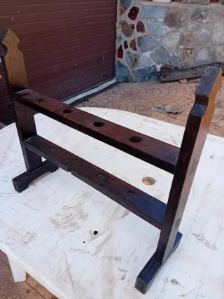 Hachero portavelas antiguo madera oscuro