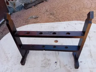 Hachero portavelas antiguo madera oscuro