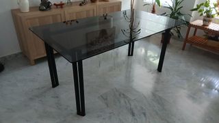 Conjunto mesa comedor cristal fumé + 6 sillas