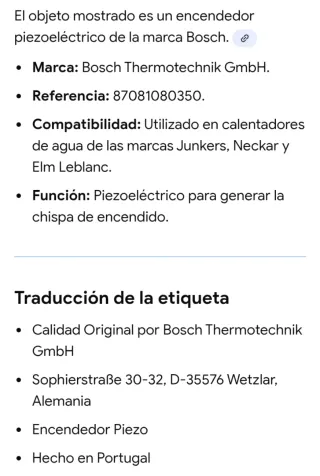 Encendedor piezoeléctrico Bosch