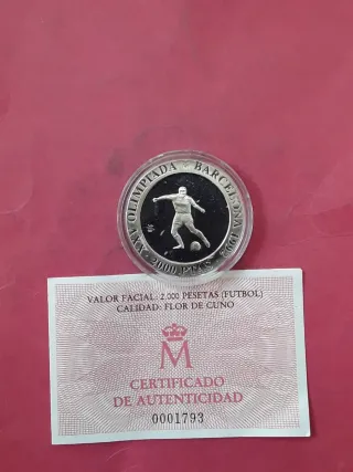 2000 PESETAS PLATA OLIMPIADA BARCELONA 1992 FUTBOL