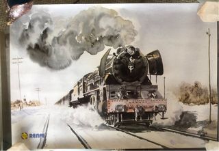 Láminas antiguas trenes RENFE acuarela
