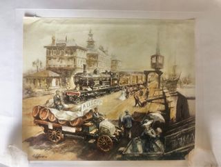 Láminas antiguas trenes RENFE acuarela