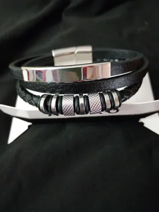 Pulsera Cuero y Acero Hombre
