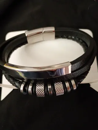 Pulsera Cuero y Acero Hombre