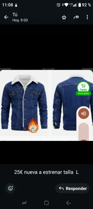 Cazadora vaquera forrada borreguito talla L