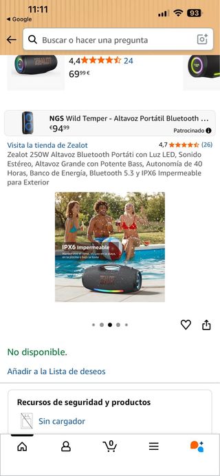 Altavoz Bluetooth Zealot 250W con Luz LED