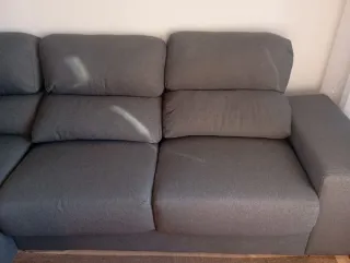 Sofá chaiselong gris tela