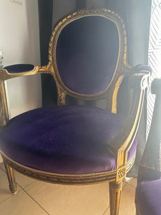 Sillón Luis XVI dorado y morado