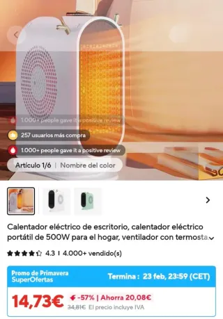 Calentador eléctrico de escritorio